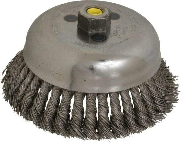 Weiler - 6" Diam, 5/8-11 Threaded Arbor, Steel Fill Cup Brush - 0.023 Wire Diam, 1-5/8" Trim Length, 6,000 Max RPM - A1 Tooling