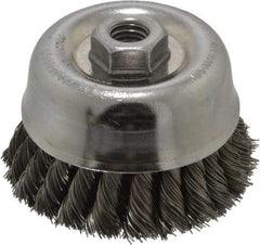 Weiler - 4" Diam, 5/8-11 Threaded Arbor, Steel Fill Cup Brush - 0.02 Wire Diam, 1-3/8" Trim Length, 9,000 Max RPM - A1 Tooling