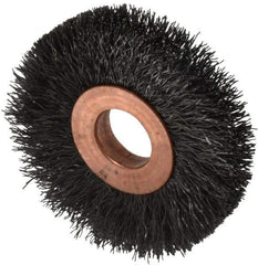 Weiler - 2" OD, 1/2" Arbor Hole, Crimped Steel Wheel Brush - 3/8" Face Width, 1/2" Trim Length, 0.008" Filament Diam, 20,000 RPM - A1 Tooling