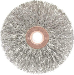 Weiler - 3" OD, 1/2" Arbor Hole, Crimped Stainless Steel Wheel Brush - 5/8" Face Width, 1" Trim Length, 0.0118" Filament Diam, 20,000 RPM - A1 Tooling