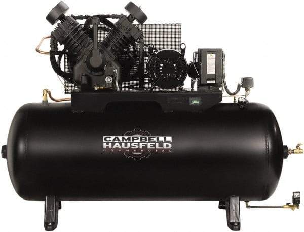 Campbell Hausfeld - 10 hp, 120 Gal Stationary Electric Horizontal Screw Air Compressor - Three Phase, 175 Max psi, 34.1 CFM, 208-230/460 Volt - A1 Tooling