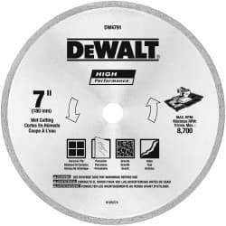 DeWALT - 7" Diam, 5/8 & 7/8" Arbor Hole Diam, Wet & Dry Cut Saw Blade - Diamond-Tipped, Straight Action, Standard Round Arbor - A1 Tooling