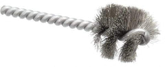 Made in USA - 1-1/8" Diam Helical Stainless Steel Tube Brush - 0.008" Filament Diam, 1" Brush Length, 3-1/2" OAL, 0.248" Diam Stainless Steel Shank - A1 Tooling