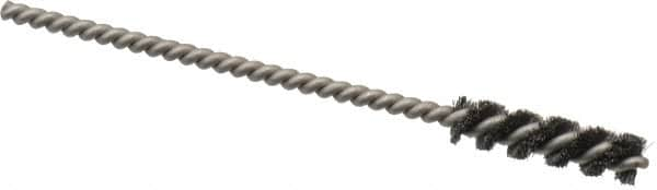 Made in USA - 1/4" Diam Helical Steel Tube Brush - Single Spiral, 0.004" Filament Diam, 1" Brush Length, 3-1/2" OAL, 0.11" Diam Stainless Steel Shank - A1 Tooling