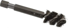 Made in USA - 3/8 Inch Inside Diameter, 1/2 Inch Actual Brush Diameter, Stainless Steel, Power Fitting and Cleaning Brush - 1/4 Shank Diameter, 2-3/4 Inch Long, Hex Shaft Stem - A1 Tooling