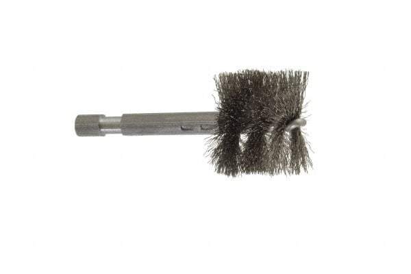 Made in USA - 1 Inch Inside Diameter, 1-1/8 Inch Actual Brush Diameter, Stainless Steel, Power Fitting and Cleaning Brush - 1/4 Shank Diameter, 2-3/4 Inch Long, Hex Shaft Stem - A1 Tooling