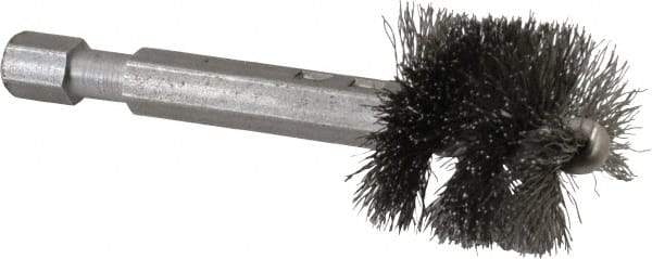 Made in USA - 7/8 Inch Inside Diameter, 1 Inch Actual Brush Diameter, Carbon Steel, Power Fitting and Cleaning Brush - 1/4 Shank Diameter, 2-3/4 Inch Long, Hex Shaft Stem - A1 Tooling