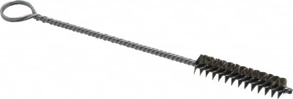 Made in USA - 1-1/2" Long x 3/8" Diam Stainless Steel Twisted Wire Bristle Brush - Double Spiral, 5-1/2" OAL, 0.005" Wire Diam, 1/8" Shank Diam - A1 Tooling