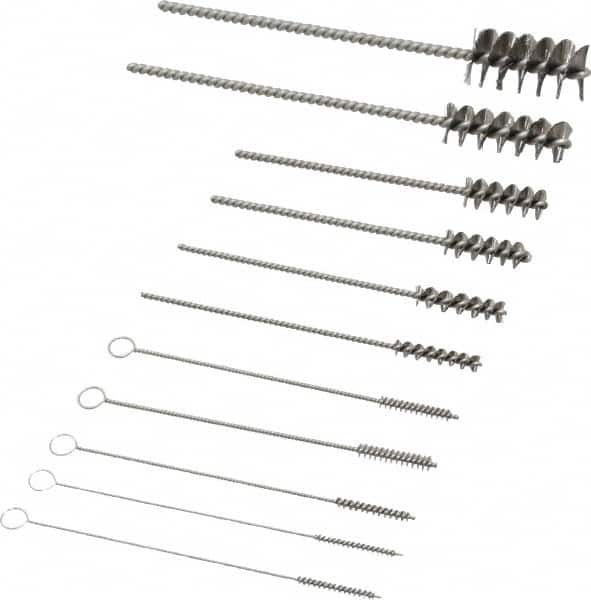 PRO-SOURCE - 11 Piece Stainless Steel Hand Tube Brush Set - 3/4" to 1-1/2" Brush Length, 4" OAL, 0.034" Shank Diam, Includes Brush Diams 1/4", 5/16", 3/8", 1/2" & 3/4" - A1 Tooling