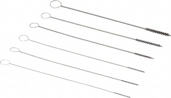 PRO-SOURCE - 6 Piece Nylon Hand Tube Brush Set - 1/2" to 3/4" Brush Length, 4" OAL, 0.022" Shank Diam - A1 Tooling