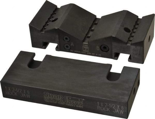 Snap Jaws - 6" Wide x 2-1/2" High x 1-1/2" Thick, V-Groove Vise Jaw - Steel, Fixed Jaw, Compatible with 6" Vises - A1 Tooling