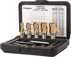 Hougen - 8 Piece, 9/16 to 1-1/16" Cutter Diam, 1" Cutting Depth, High Speed Steel Annular Cutter Set - TiN Finish, 3/4" Shank Diam, 9/16, 11/16, 13/16, 15/16, 1-1/16" Cutter Diams, 2 Flats on Shank - A1 Tooling