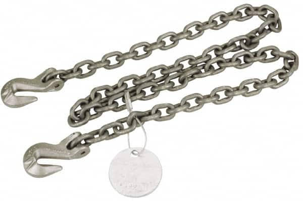 Pewag - 5' Long, 2,100 Lb Basket Capacity, 2,100 Lb Vertical Capacity, Alloy Steel Web Sling - SGG Chain Sling, 7/32" Diam Chain, Silver (Color), with 2 Grab Hooks - A1 Tooling