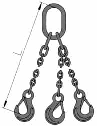 Pewag - 10' Long, 9,100 Lb Basket Capacity, 9,100 Lb Vertical Capacity, Alloy Steel Web Sling - TOS Chain Sling, 9/32" Diam Chain, Silver (Color), with 3 Sling Hooks & Master Link - A1 Tooling