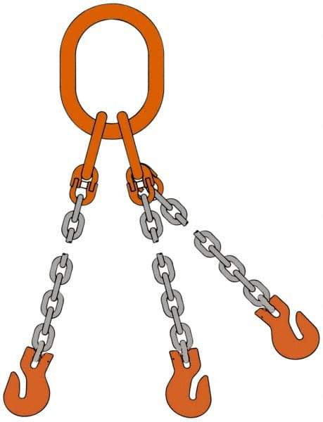 Pewag - 10' Long, 18,400 Lb Basket Capacity, 18,400 Lb Vertical Capacity, Alloy Steel Web Sling - TOS Chain Sling, 3/8" Diam Chain, Silver (Color), with 3 Sling Hooks & Master Link - A1 Tooling