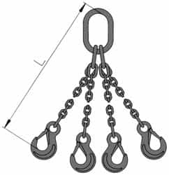 Pewag - 5' Long, 18,500 Lb Basket Capacity, 18,500 Lb Vertical Capacity, Stainless Steel Web Sling - QOS Chain Sling, 1/2" Diam Chain, Bright Polish, with 4 Sling Hooks & Master Link - A1 Tooling