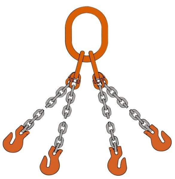 Pewag - 10' Long, 31,200 Lb Basket Capacity, 31,200 Lb Vertical Capacity, Alloy Steel Web Sling - QOS Chain Sling, 1/2" Diam Chain, Silver (Color), with 4 Sling Hooks & Master Link - A1 Tooling