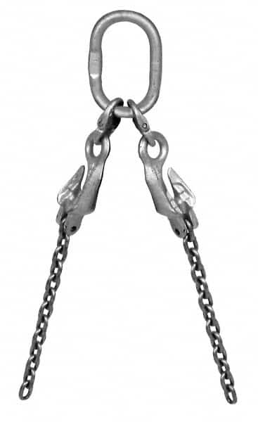 Pewag - 5' Long, 31,200 Lb Basket Capacity, 31,200 Lb Vertical Capacity, Alloy Steel Web Sling - TOS Chain Sling, 1/2" Diam Chain, Silver (Color), with 3 Sling Hooks, Master Link & 3 Shortening Hooks - A1 Tooling