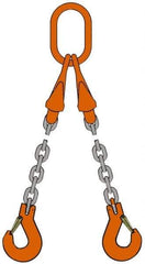 Pewag - 5' Long, 3,600 Lb Basket Capacity, 3,600 Lb Vertical Capacity, Alloy Steel Web Sling - DOS Chain Sling, 7/32" Diam Chain, Silver (Color), with 2 Sling Hooks, Master Link & 2 Shortening Hooks - A1 Tooling