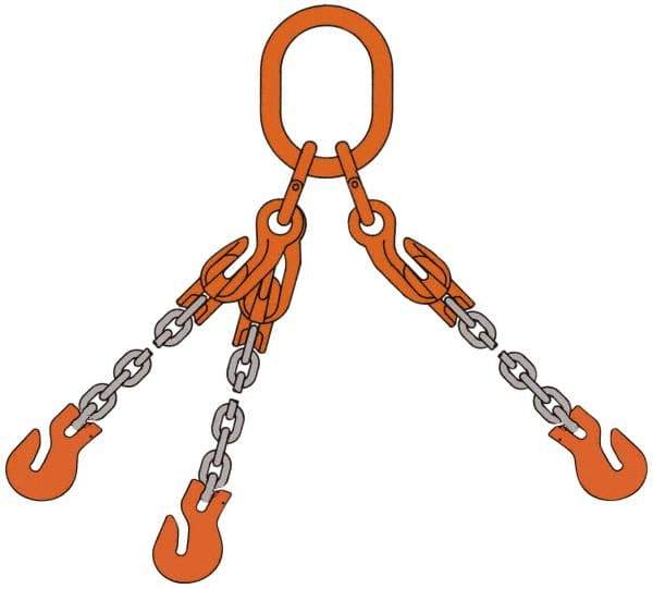 Pewag - 5' Long x 10" Wide, 7,000 Lb Basket Capacity, 7,000 Lb Vertical Capacity, Alloy Steel Web Sling - TOG Chain Sling, 7/32" Diam Chain, Self-Colored, with Grab Hooks, Master Link & 3 Shortening Hooks - A1 Tooling