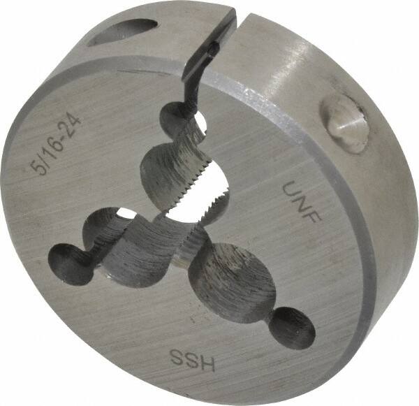 Interstate - 5/16-24 UNF Thread, 2" Outside Diam High Speed Steel Round Die - Right Hand Thread, Adjustable - Exact Industrial Supply