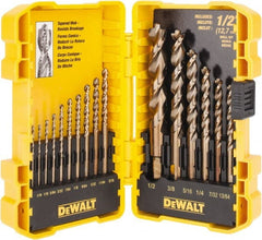 DeWALT - 1/16 to 1/2", 135° Point, Gold Finish, High Speed Steel Jobber Length Drill Bit Set - A1 Tooling