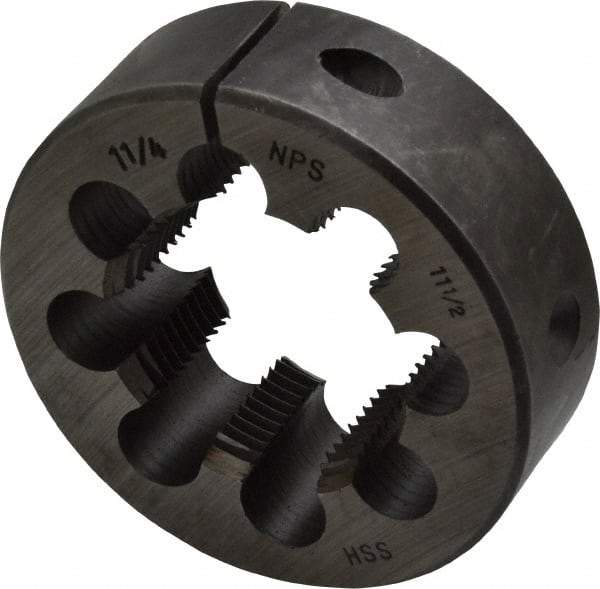 Interstate - 1-1/4 - 11-1/2 NPS Thread, Round Pipe Die - 3" Outside Diam, High Speed Steel - Exact Industrial Supply