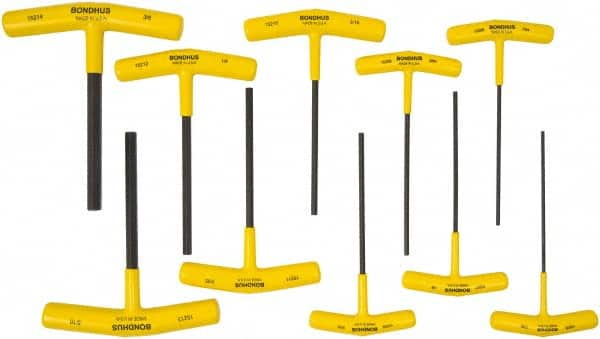 Bondhus - 10 Piece T-Handle Cushion Grip Hex Key Set - Hex Range 3/32 to 3/8", 6" OAL, Protanium High Torque Steel - A1 Tooling