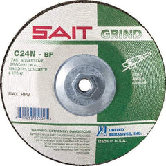 Sait - 24 Grit, 9" Wheel Diam, 1/4" Wheel Thickness, Type 27 Depressed Center Wheel - Silicon Carbide, Resinoid Bond, N Hardness, 6,600 Max RPM, Compatible with Angle Grinder - A1 Tooling