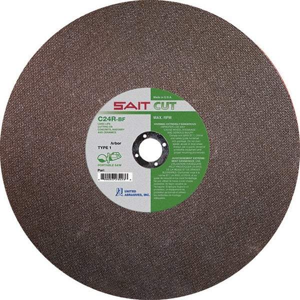 Sait - 12" 24 Grit Silicon Carbide Cutoff Wheel - 1/8" Thick, 20mm Arbor, 6,300 Max RPM, Use with Portable Tools - A1 Tooling