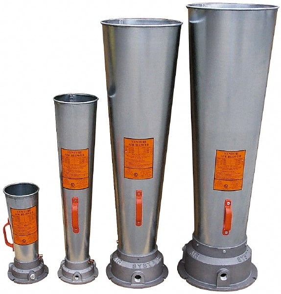 AIR Systems - Venturi Style Pneumatic Blowers; SCFM @ 40 PSIG (Air Consumed): 114 ; SCFM @ 60 PSIG (Air Consumed): 152 ; SCFM @ 80 PSIG (Air Consumed): 193 ; Horn Material: Galvanized Steel ; NPT Size (Inch): 1 ; Overall Length (Decimal Inch): 46.5000 - Exact Industrial Supply