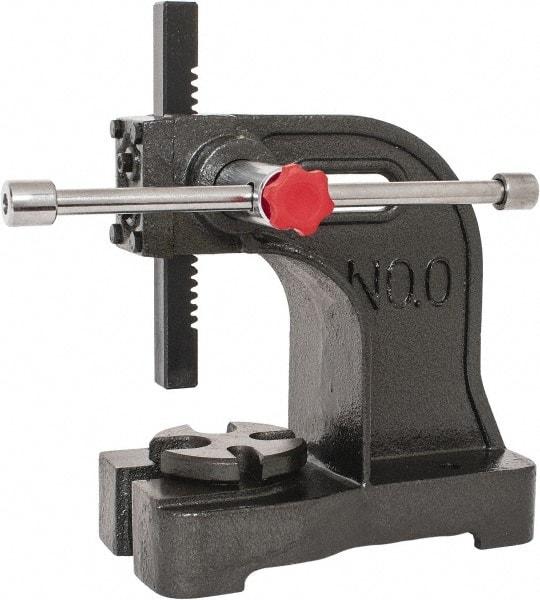 Palmgren - 3/4" Ram, 3-3/4" Throat Depth, 1/2 Ton Manual Arbor Press - 4-1/2" Max Work Height x 7-1/2" Max Work Width, Single Leverage, 5-1/8" Base Width x 9-3/8" Base Depth - A1 Tooling