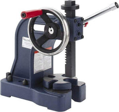 Palmgren - 1" Ram, 4" Throat Depth, 1 Ton Manual Arbor Press - 5-1/2" Max Work Height x 8" Max Work Width, Single Leverage, 5" Base Width x 10-1/2" Base Depth - A1 Tooling