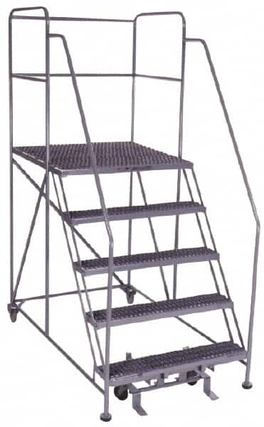 PW Platforms - 5 Step, 86 Inch Overall Height, Grip Strut Tread, Rolling Safety Ladder - 600 Lb. Load Capacity, 50 Inch Platform Height, 40 Inch Base Width x 67 Inch Base Depth - A1 Tooling