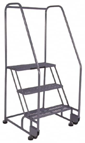 PW Platforms - 3 Step, 60 Inch Overall Height, Grip Strut Tread, Tilt and Roll Safety Ladder - 350 Lb. Load Capacity, 30 Inch Platform Height, 28 Inch Base Width x 30 Inch Base Depth - A1 Tooling