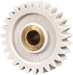 Made in USA - 24 Pitch, 1-1/8" Pitch Diam, 1.208" OD, 27 Tooth Spur Gear - 1/4" Face Width, 1/4" Bore Diam, 5/8" Hub Diam, 20° Pressure Angle, Acetal - A1 Tooling