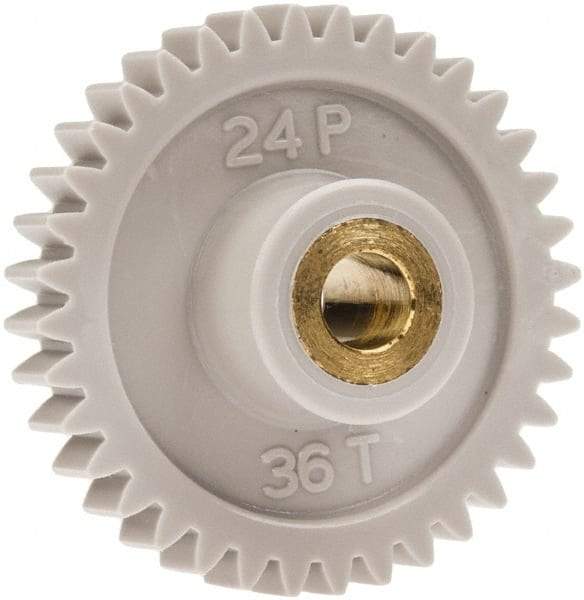 Made in USA - 24 Pitch, 1-1/2" Pitch Diam, 1.583" OD, 36 Tooth Spur Gear - 1/4" Face Width, 1/4" Bore Diam, 5/8" Hub Diam, 20° Pressure Angle, Acetal - A1 Tooling