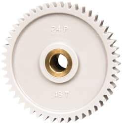 Made in USA - 24 Pitch, 2" Pitch Diam, 2.083" OD, 48 Tooth Spur Gear - 1/4" Face Width, 5/16" Bore Diam, 43/64" Hub Diam, 20° Pressure Angle, Acetal - A1 Tooling