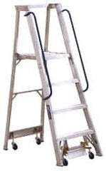 Louisville - 48" 4 Step Ladder - Rolling Platform Ladder, 300 Lb Capacity, 4" Platform Height, 24-1/4" Base Width x 44-3/4" Base Depth - A1 Tooling