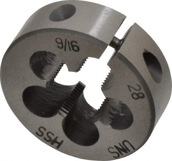 Interstate - 9/16-28 UNS Thread, 1-1/2" Outside Diam High Speed Steel Round Die - Right Hand Thread, Adjustable - Exact Industrial Supply