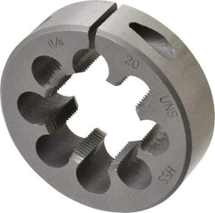 Interstate - 1-1/4 - 20 UNS Thread, 2-1/2" Outside Diam High Speed Steel Round Die - Right Hand Thread, Adjustable - Exact Industrial Supply