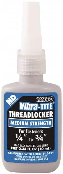 Vibra-Tite - 10 mL Bottle, Blue, Medium Strength Liquid Threadlocker - Series 121, 24 hr Full Cure Time, Hand Tool Removal - A1 Tooling