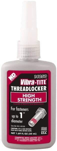 Vibra-Tite - 50 mL Bottle, Red, High Strength Liquid Threadlocker - Series 140, 24 hr Full Cure Time, Hand Tool, Heat Removal - A1 Tooling