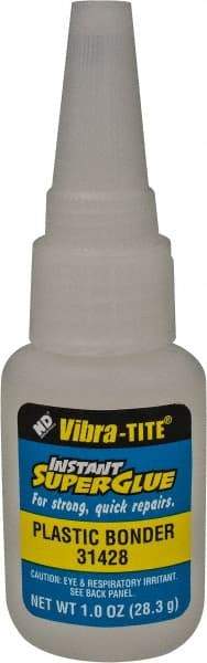 Vibra-Tite - 1 oz Bottle Clear Instant Adhesive - 20 sec Fixture Time, Bonds to Plastic - A1 Tooling