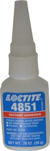 Loctite - 0.70 oz Bottle Clear Instant Adhesive - Series 4851, 20 sec Fixture Time, 24 hr Full Cure Time, Bonds to Fabric, Leather & Paper - A1 Tooling