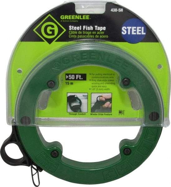 Greenlee - 50 Ft. Long x 1/8 Inch Wide, 3/64 Inch Thick, Steel Fish Tape - 400 Lb. Pulling Strength, Includes Case - A1 Tooling