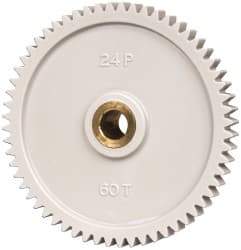 Made in USA - 24 Pitch, 2-1/2" Pitch Diam, 2.583" OD, 60 Tooth Spur Gear - 1/4" Face Width, 5/16" Bore Diam, 43/64" Hub Diam, 20° Pressure Angle, Acetal - A1 Tooling