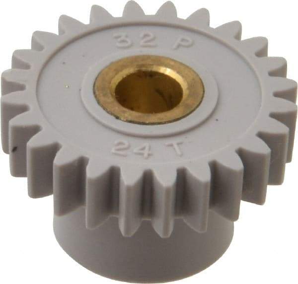 Made in USA - 32 Pitch, 3/4" Pitch Diam, 13/16" OD, 24 Tooth Spur Gear - 3/16" Face Width, 3/16" Bore Diam, 1/2" Hub Diam, 20° Pressure Angle, Acetal - A1 Tooling