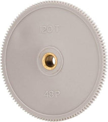 Made in USA - 48 Pitch, 2-1/2" Pitch Diam, 2.542" OD, 120 Tooth Spur Gear - 1/8" Face Width, 1/4" Bore Diam, 39/64" Hub Diam, 20° Pressure Angle, Acetal - A1 Tooling