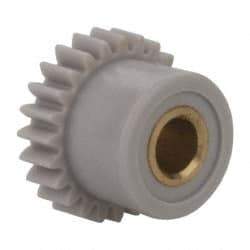 Made in USA - 48 Pitch, 1/2" Pitch Diam, 0.542" OD, 24 Tooth Spur Gear - 1/8" Face Width, 1/8" Bore Diam, 13/32" Hub Diam, 20° Pressure Angle, Acetal - A1 Tooling